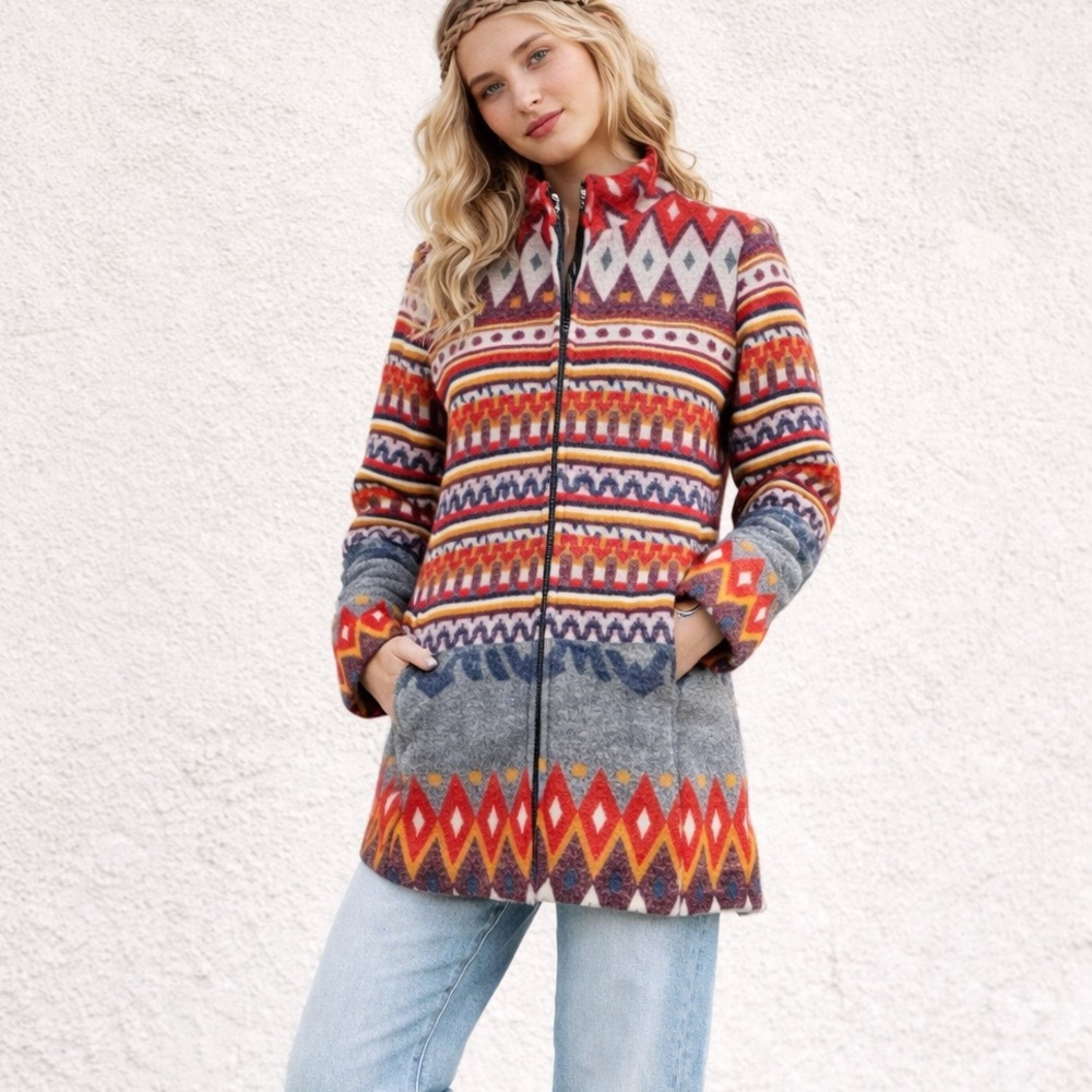 Altar'd State Coat Western Boho Wool Blend Long Line Tribal - Picture 1 of 12